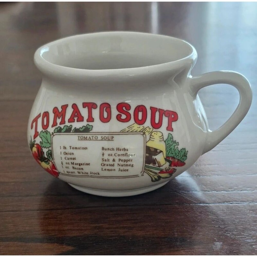 Tomato Soup Recipe Stoneware Mug Bowl Cup Handled Soup Crock Kitchen Decor